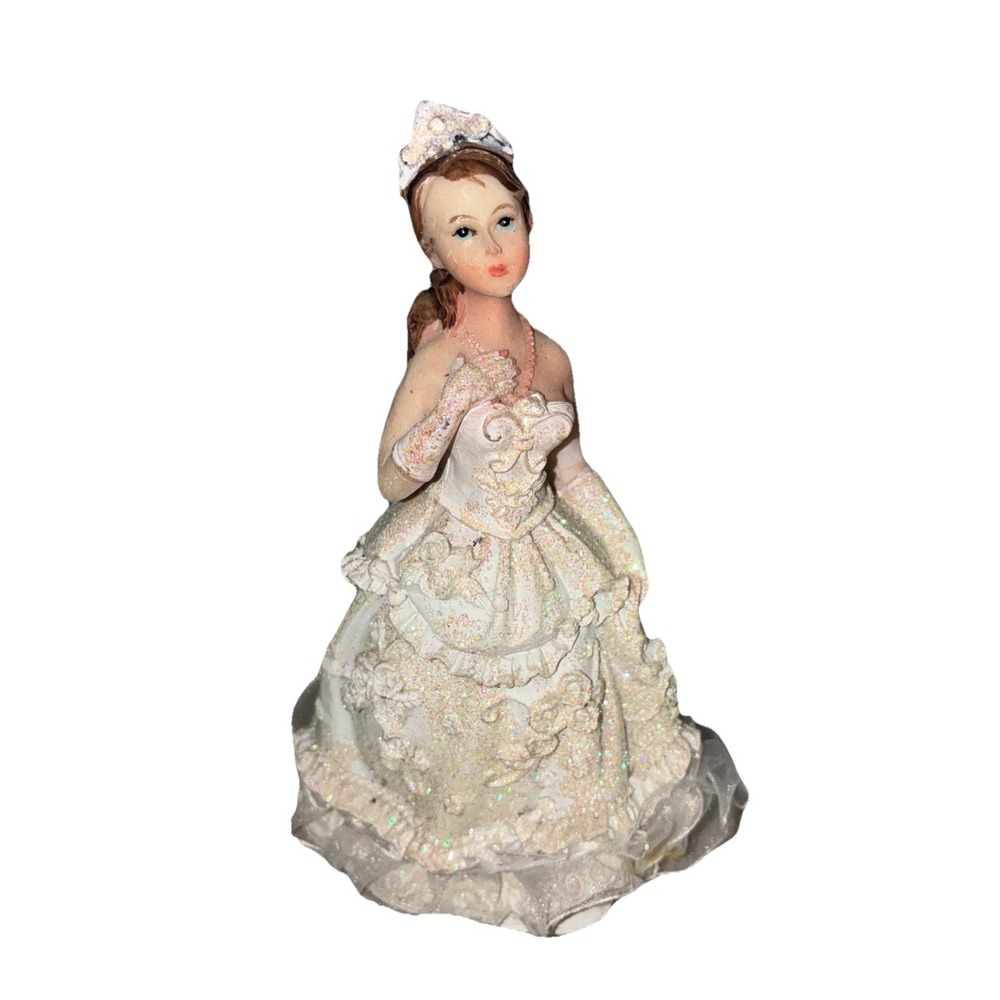 Vintage Quinceanera Cake Topper Figure White Dress Resin 5.5" *spots